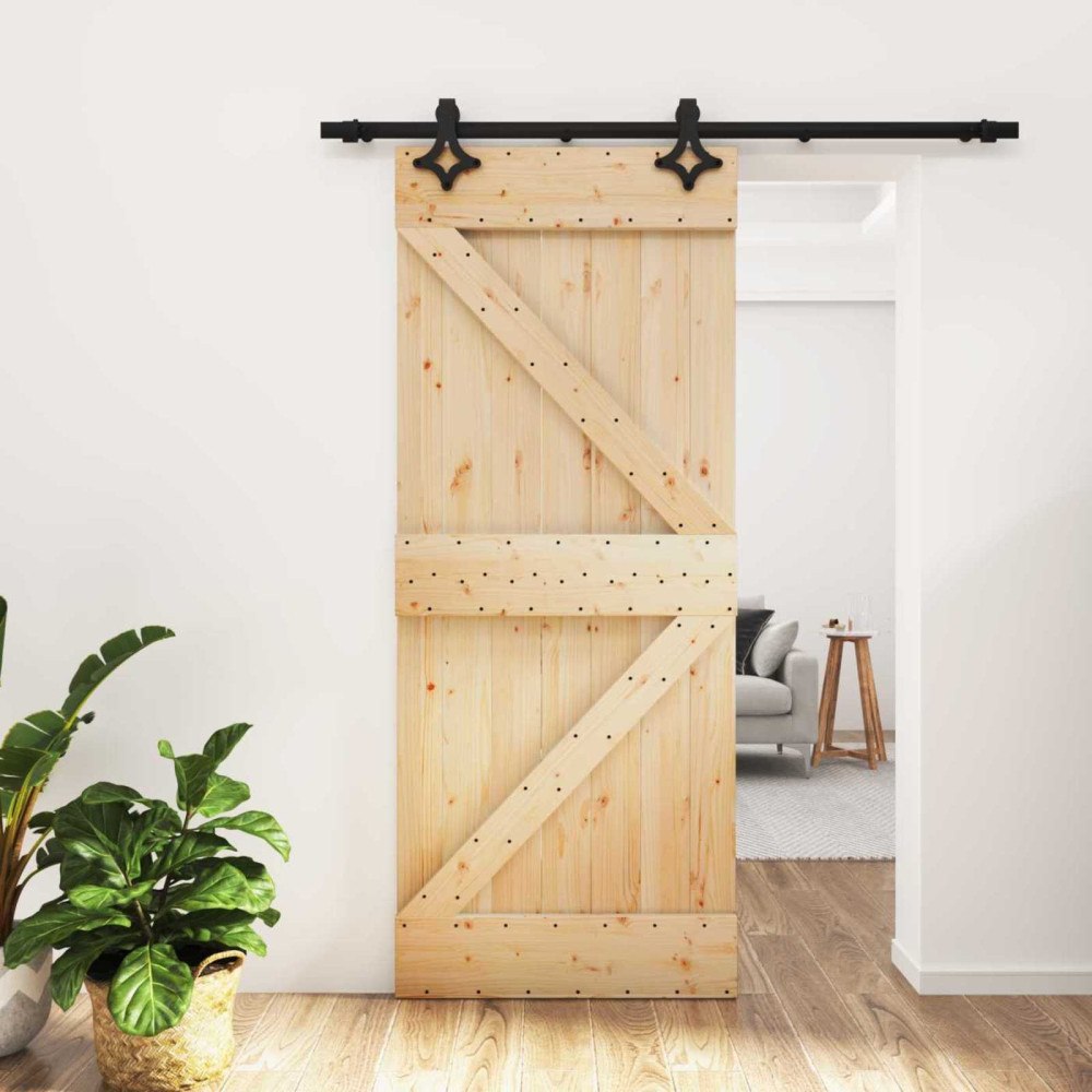 vidaXL Skjutdörr Naturlig och svart 85 x 210 cm Massiv furuträdörr