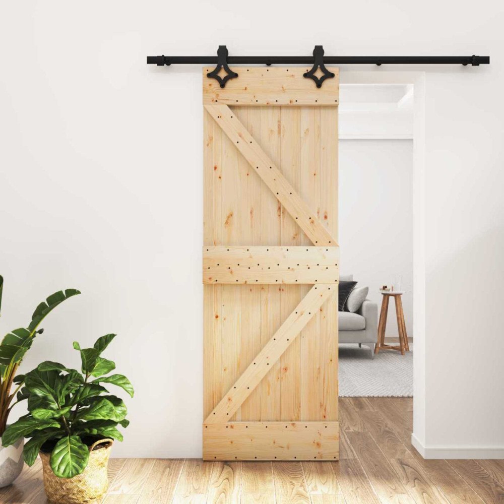 vidaXL Skjutdörr Naturlig och svart 70 x 210 cm Massiv furuträdörr