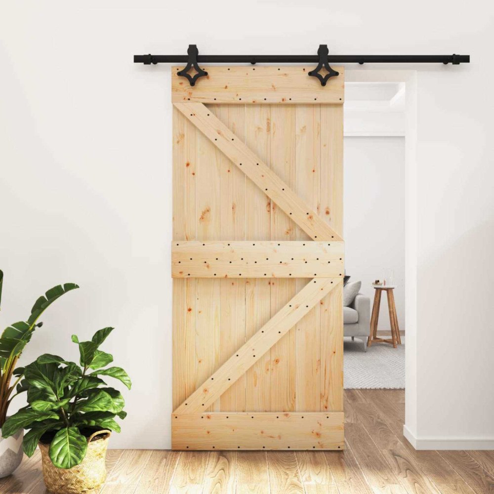 vidaXL Skjutdörr Naturlig och svart 95 x 210 cm Massiv furuträdörr