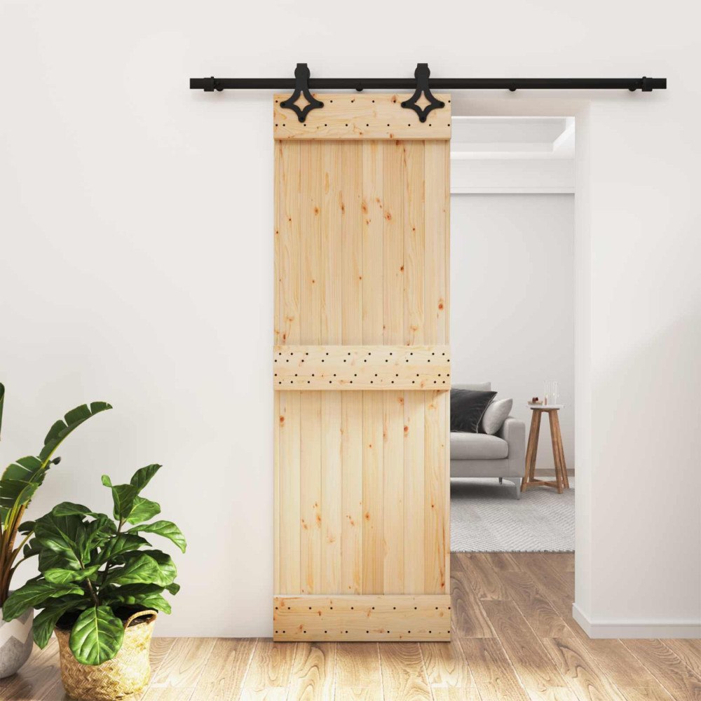 vidaXL Skjutdörr Naturlig och svart 70 x 210 cm Massiv furuträdörr