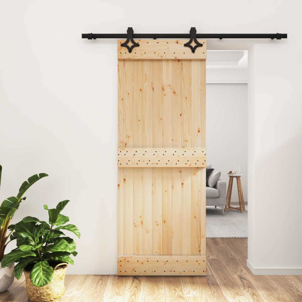 vidaXL Skjutdörr Naturlig och svart 80 x 210 cm Massiv furuträdörr