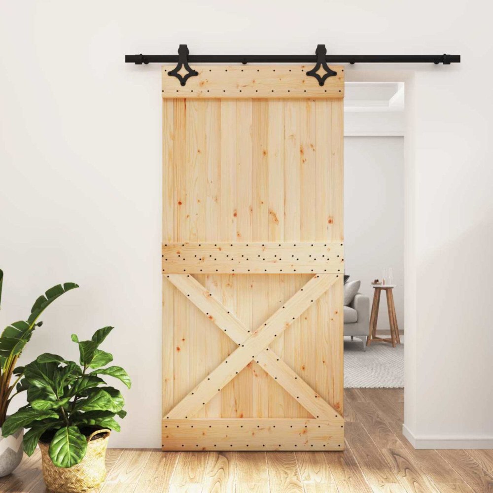 vidaXL Skjutdörr Naturlig och svart 100 x 210 cm Massiv furuträdörr