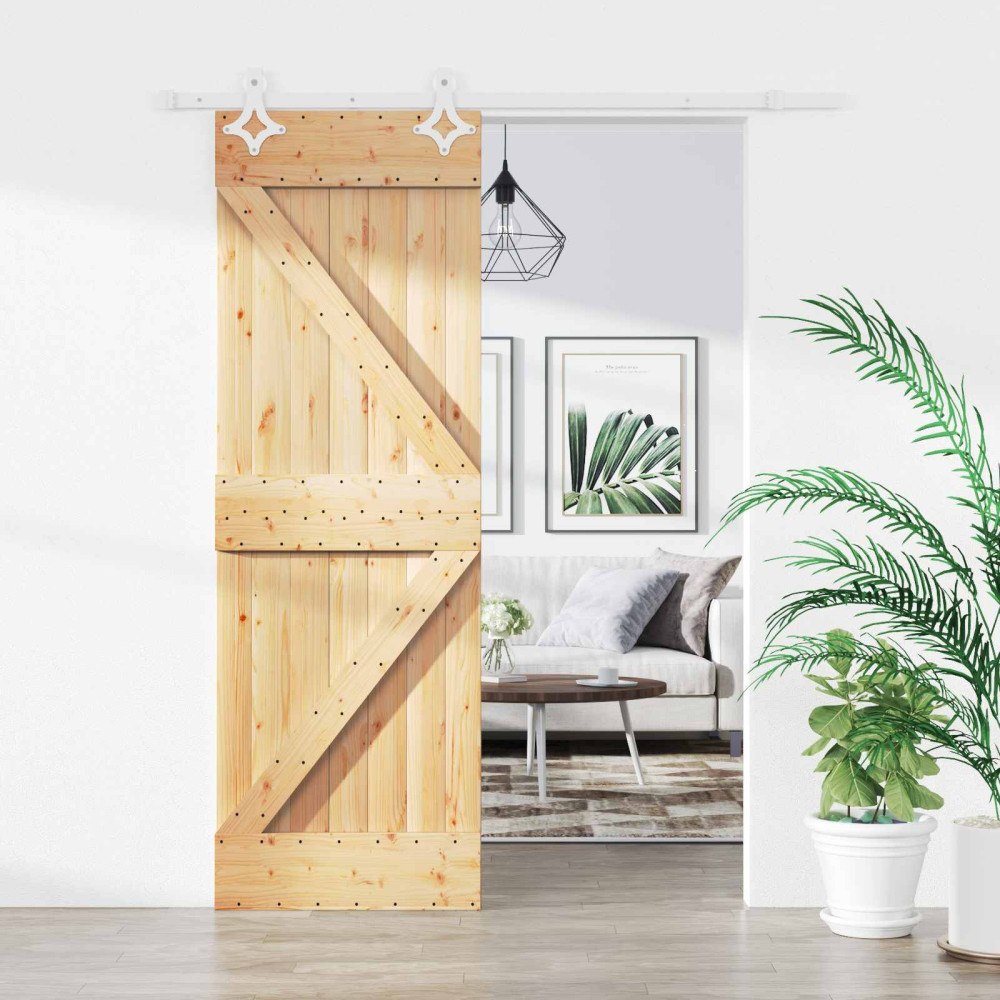 vidaXL Skjutdörr Naturlig och vit 70 x 210 cm Massiv furuträdörr