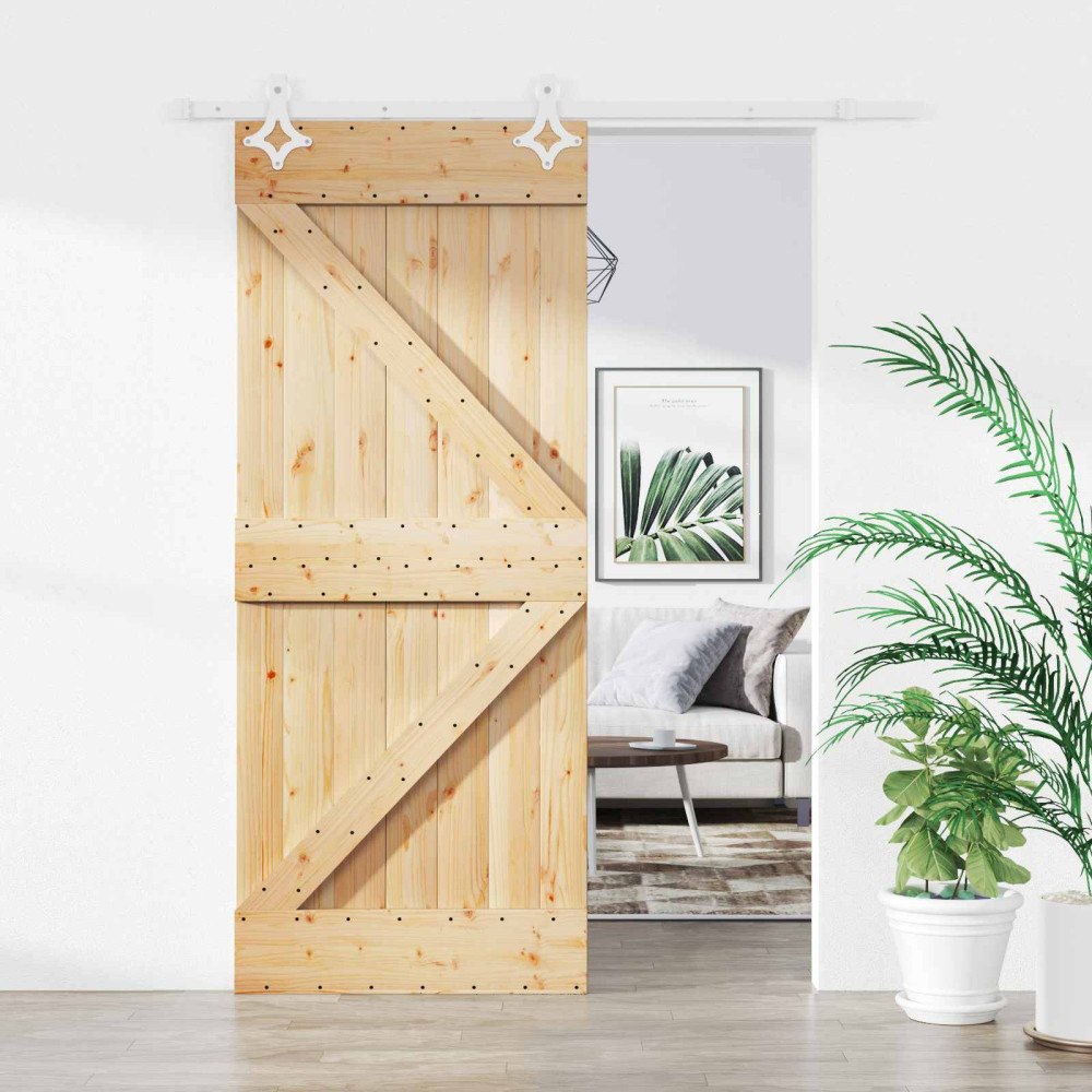 vidaXL Skjutdörr Naturlig och vit 85 x 210 cm Massiv furuträdörr