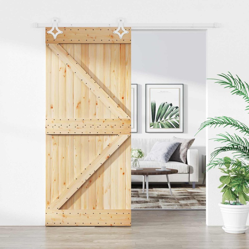 vidaXL Skjutdörr Naturlig och vit 90 x 210 cm Massiv furu