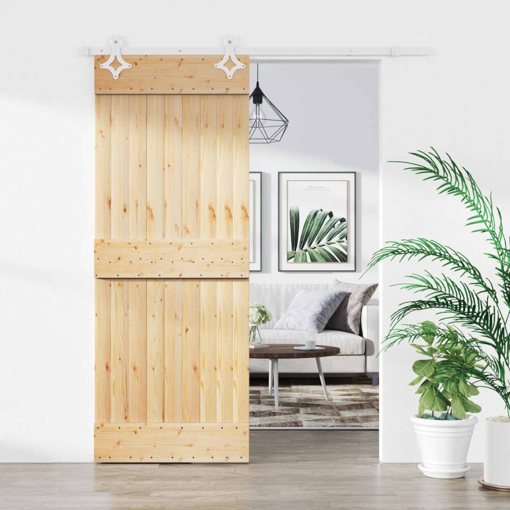 vidaXL Skjutdörr Naturlig och vit 85 x 210 cm Massiv furuträdörr