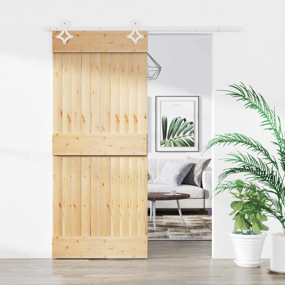 vidaXL Skjutdörr Naturlig och vit 90 x 210 cm Massiv furuträdörr