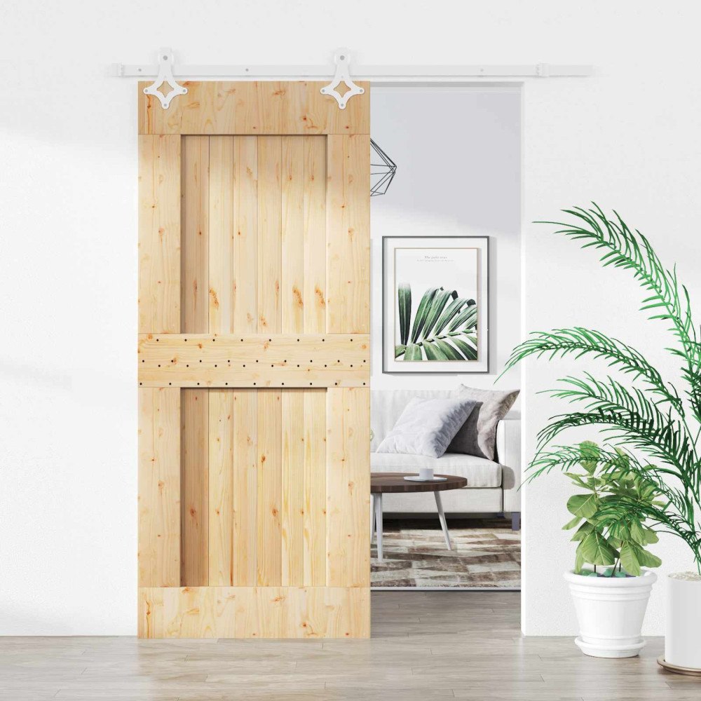 vidaXL Skjutdörr Naturlig och vit 80 x 210 cm Massiv furuträdörr