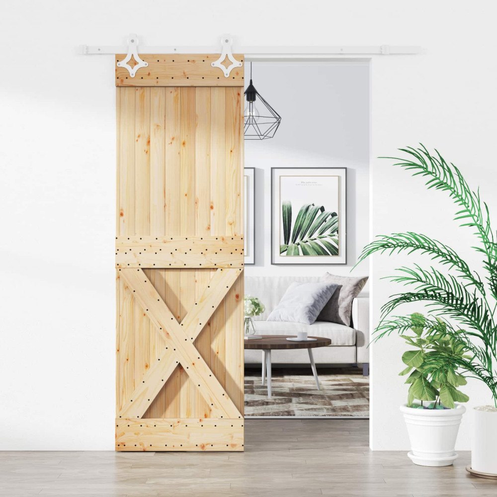 vidaXL Skjutdörr Naturlig och vit 70 x 210 cm Massiv furuträdörr