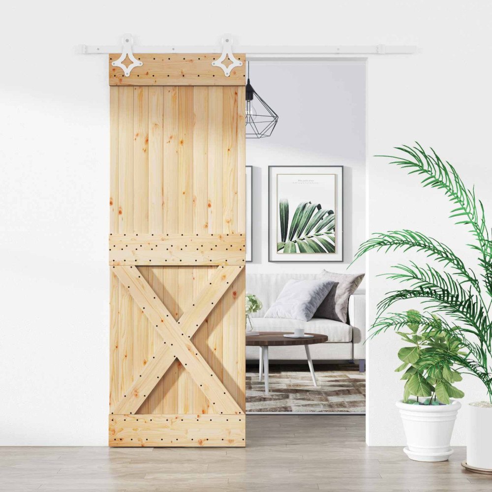 vidaXL Skjutdörr Naturlig och vit 85 x 210 cm Massiv furuträdörr