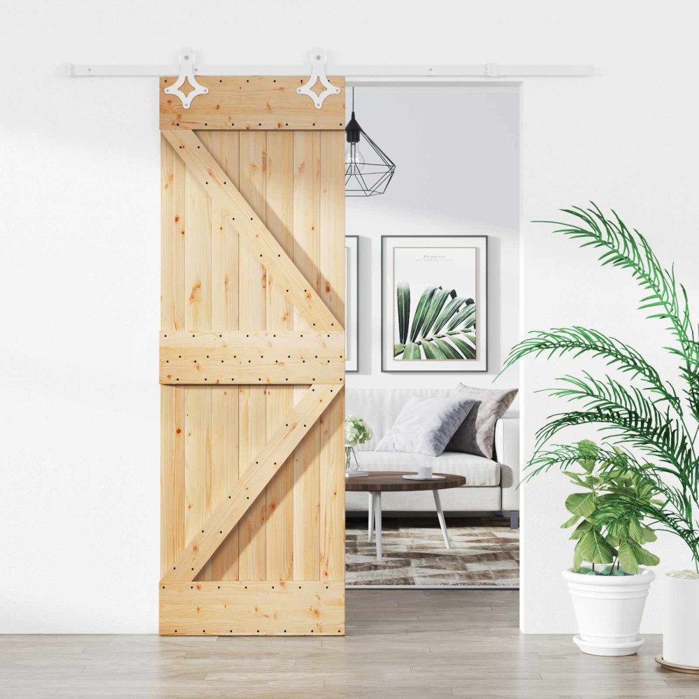 vidaXL Skjutdörr Naturlig och vit 70 x 210 cm Massiv furuträdörr