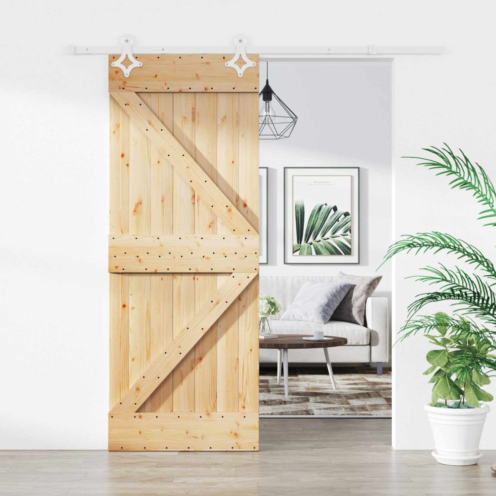 vidaXL Skjutdörr Naturlig och vit 85 x 210 cm Massiv furuträdörr