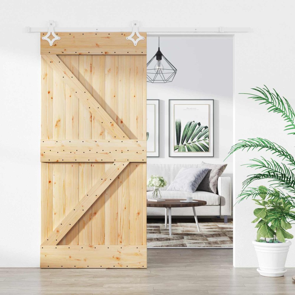 vidaXL Skjutdörr Naturlig och vit 95 x 210 cm Massiv furuträdörr