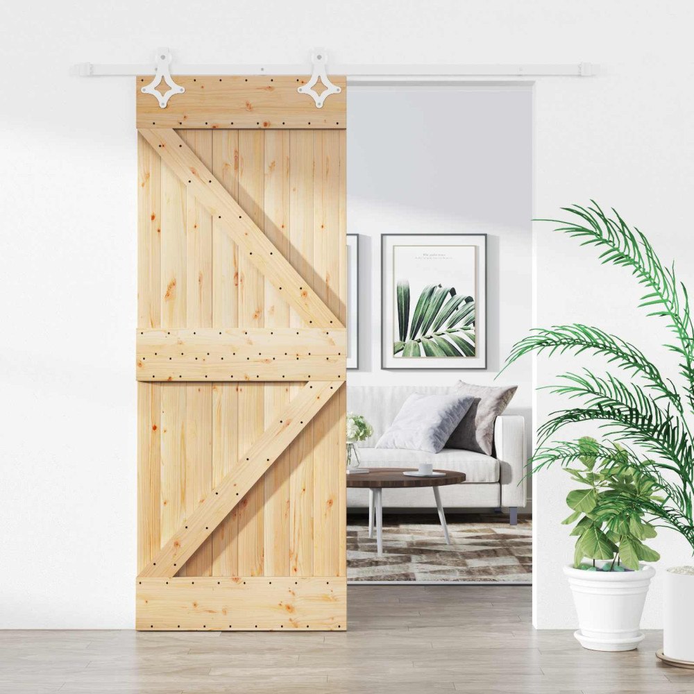 vidaXL Skjutdörr Naturlig och vit 80 x 210 cm Massiv furu