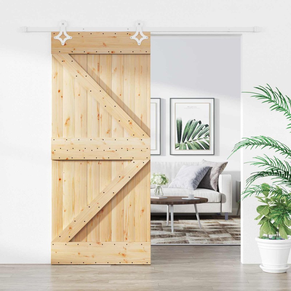 vidaXL Skjutdörr Naturlig och vit 90 x 210 cm Massiv furu
