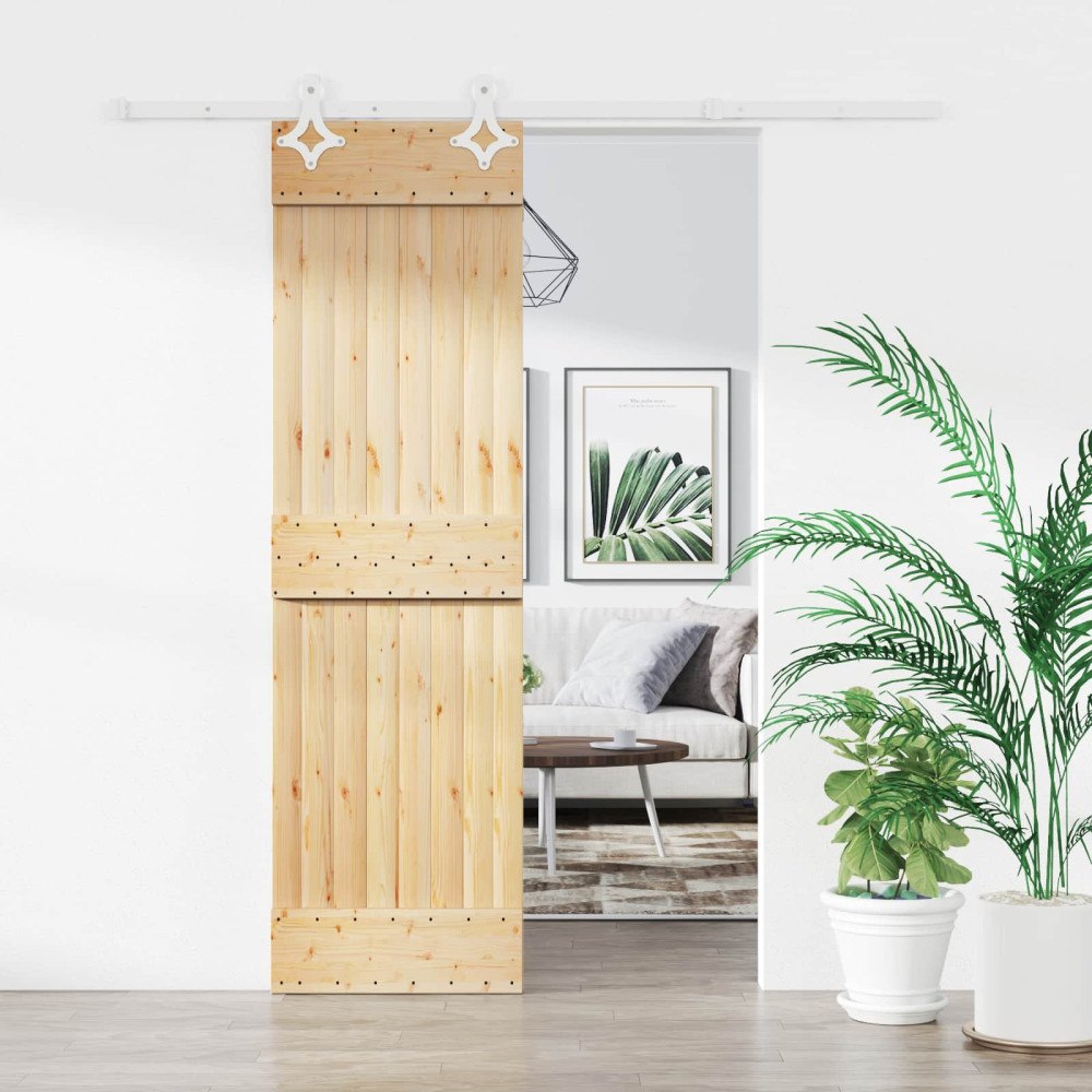 vidaXL Skjutdörr Naturlig och vit 70 x 210 cm Massiv furuträdörr