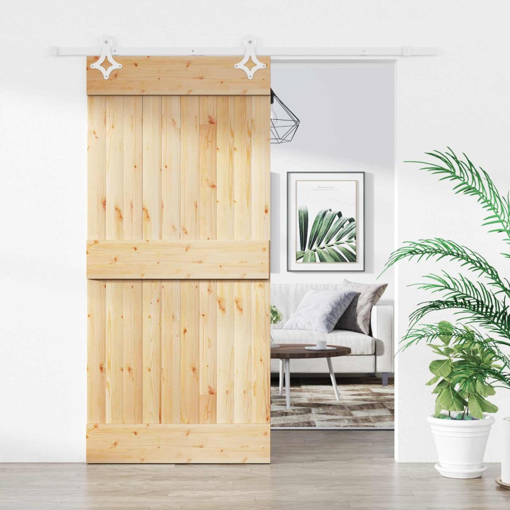 vidaXL Skjutdörr Naturlig och vit 90 x 210 cm Massiv furuträdörr