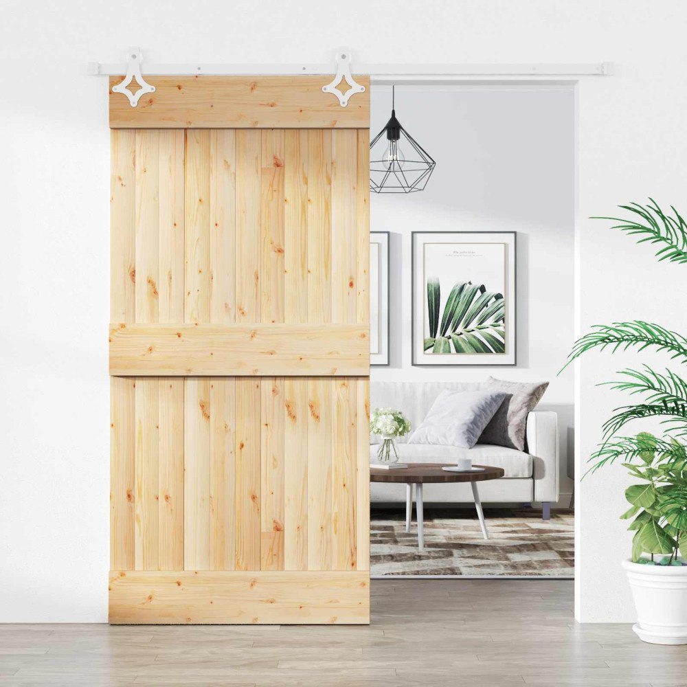 vidaXL Skjutdörr Naturlig och vit 100 x 210 cm Massiv furuträdörr