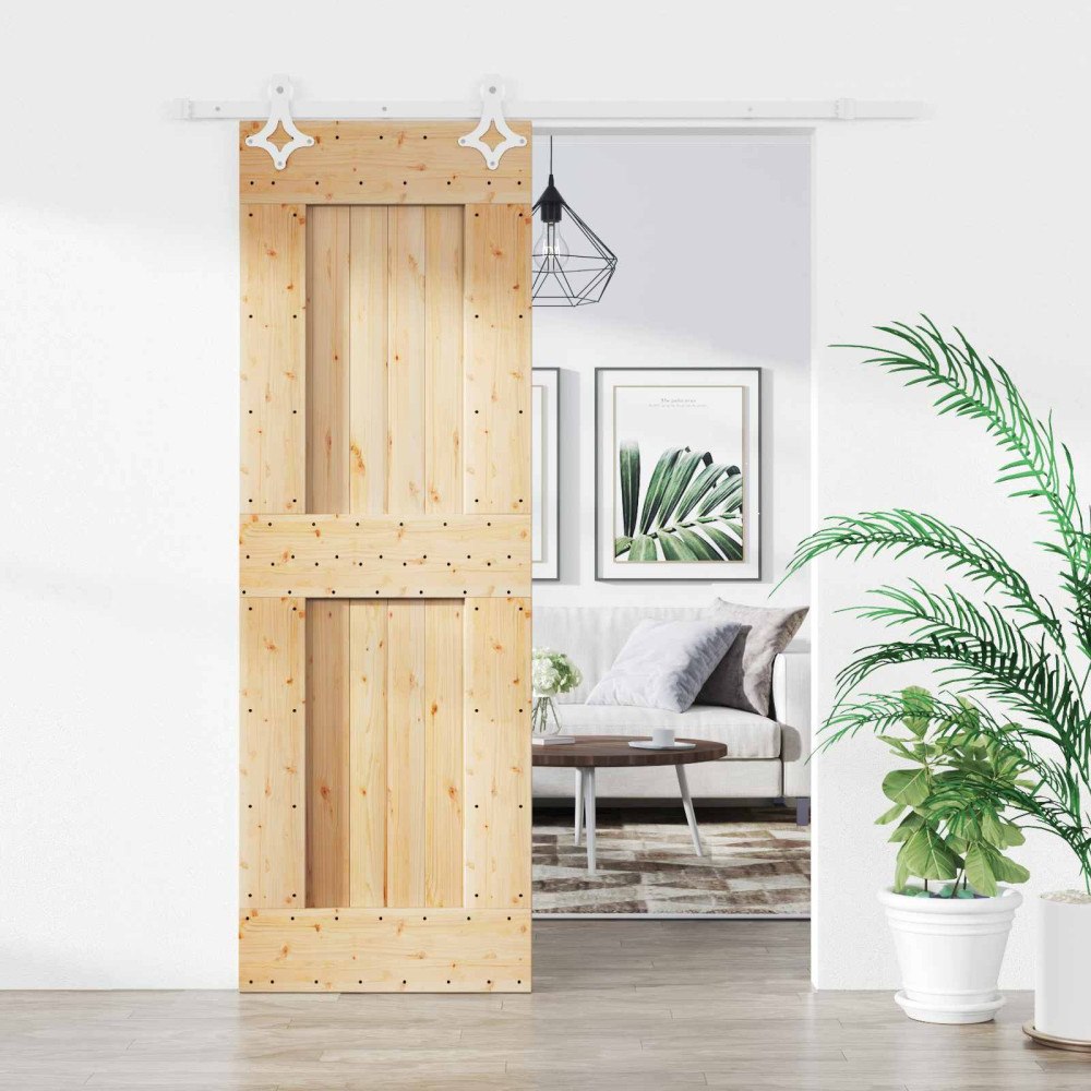 vidaXL Skjutdörr Naturlig och vit 70 x 210 cm Massiv furuträdörr