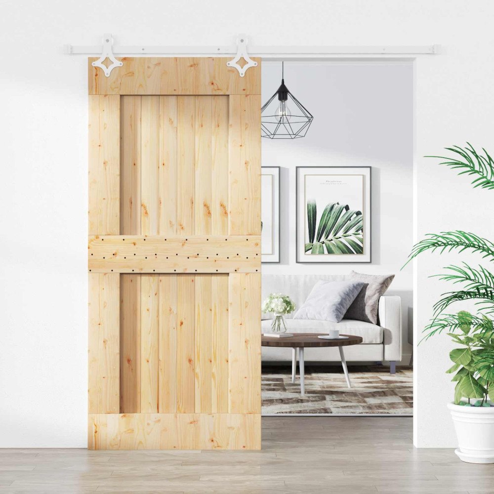 vidaXL Skjutdörr Naturlig och vit 90 x 210 cm Massiv furuträdörr