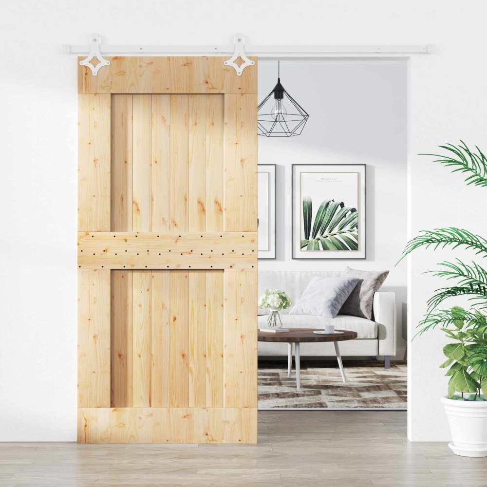 vidaXL Skjutdörr Naturlig och vit 95 x 210 cm Massiv furuträdörr