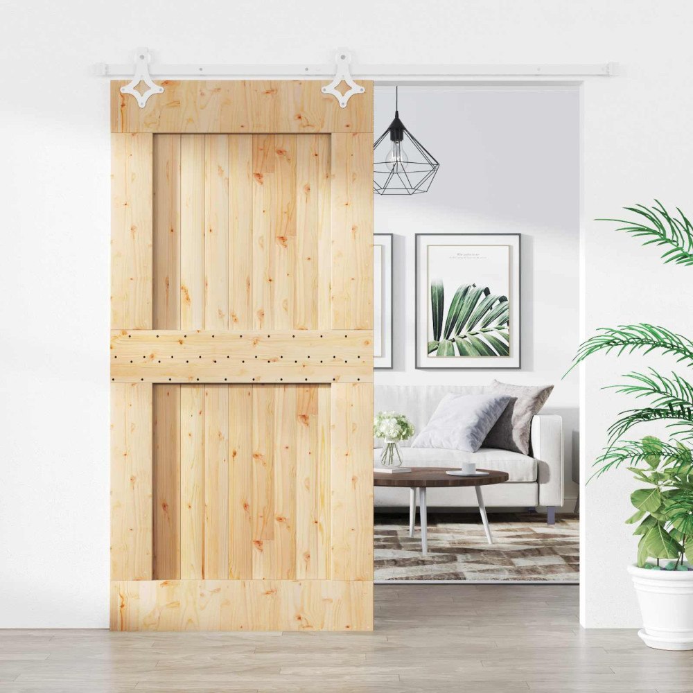 vidaXL Skjutdörr Naturlig och vit 100 x 210 cm Massiv furuträdörr
