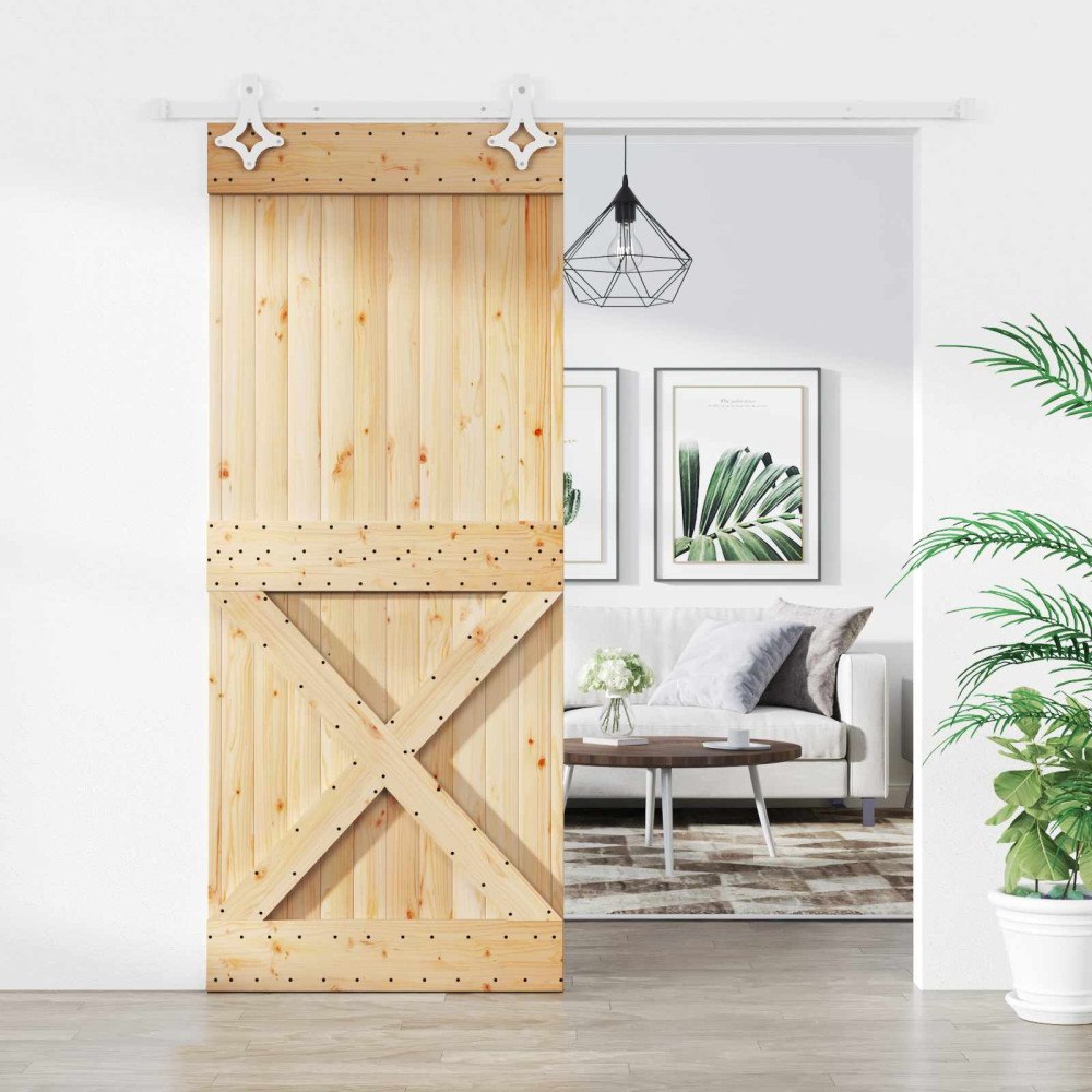 vidaXL Skjutdörr Naturlig och vit 85 x 210 cm Massiv furuträdörr