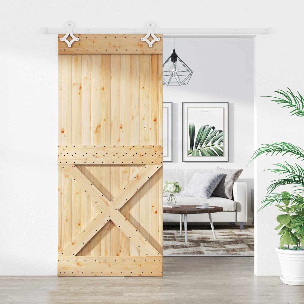 vidaXL Skjutdörr Naturlig och vit 90 x 210 cm Massiv furuträdörr