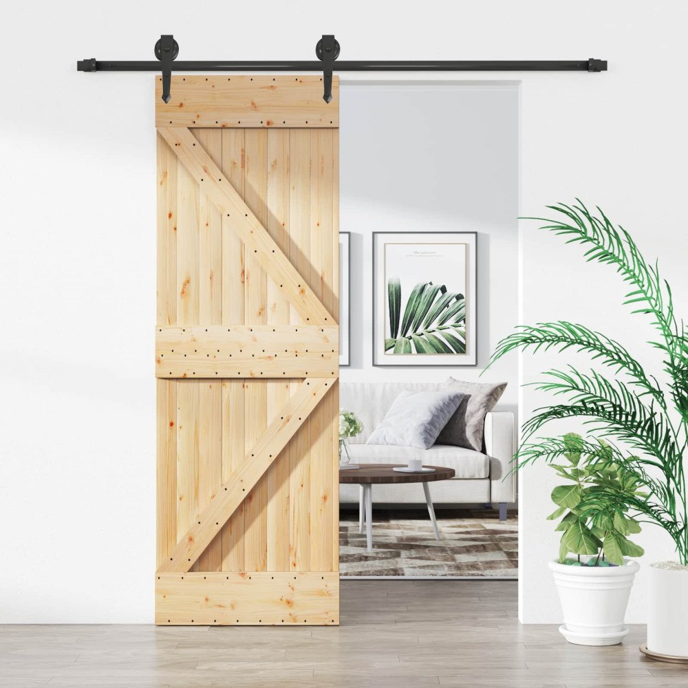 vidaXL Skjutdörr Naturlig och svart 70 x 210 cm Massiv furuträdörr