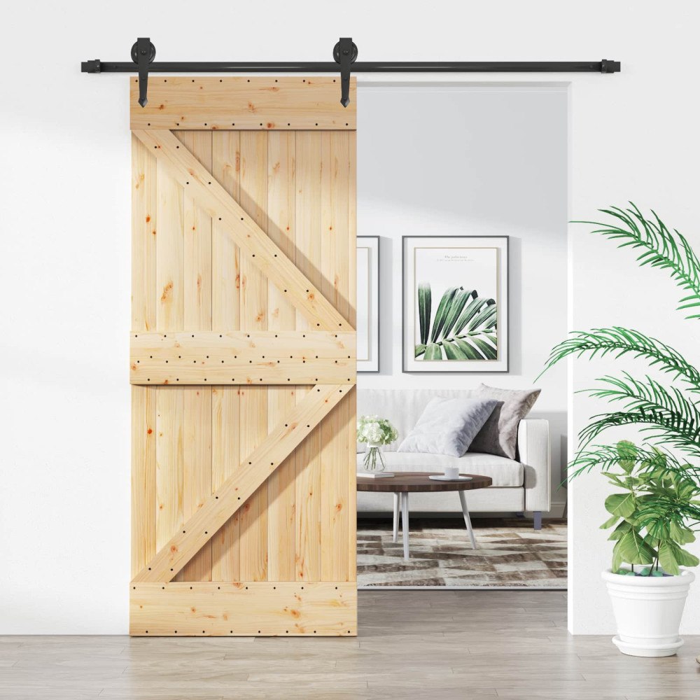 vidaXL Skjutdörr Naturlig och svart 85 x 210 cm Massiv furuträdörr