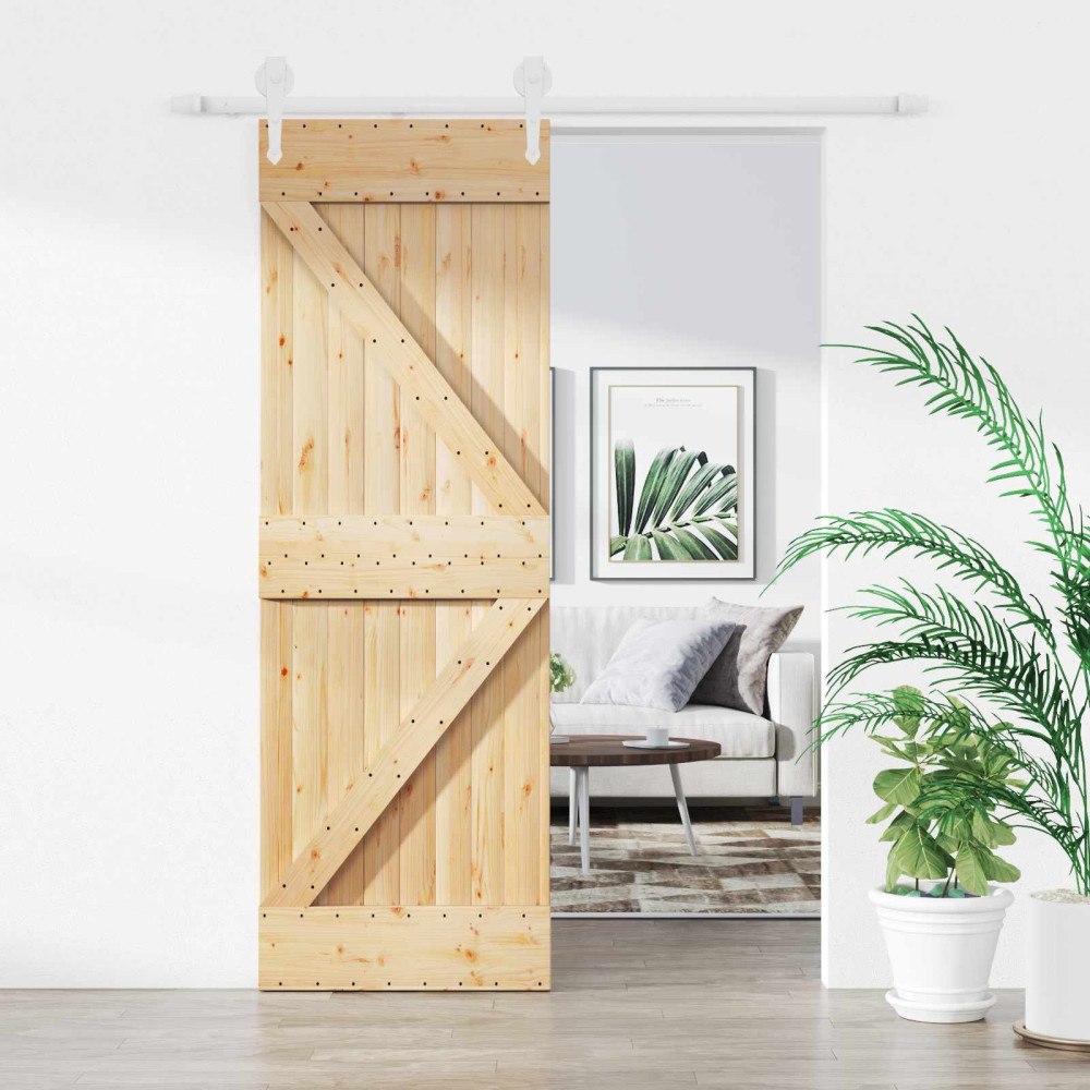 vidaXL Skjutdörr Naturlig och vit 70 x 210 cm Massiv furuträdörr