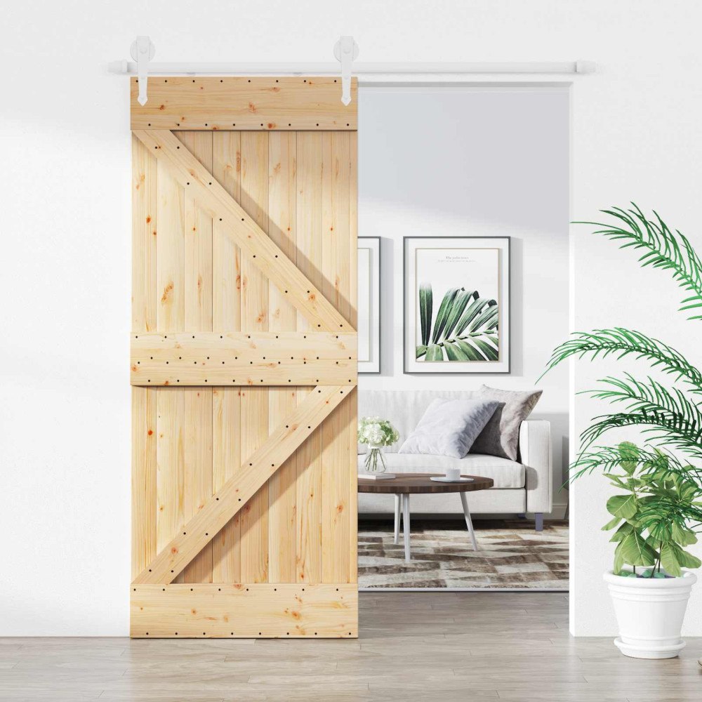 vidaXL Skjutdörr Naturlig och vit 85 x 210 cm Massiv furuträdörr