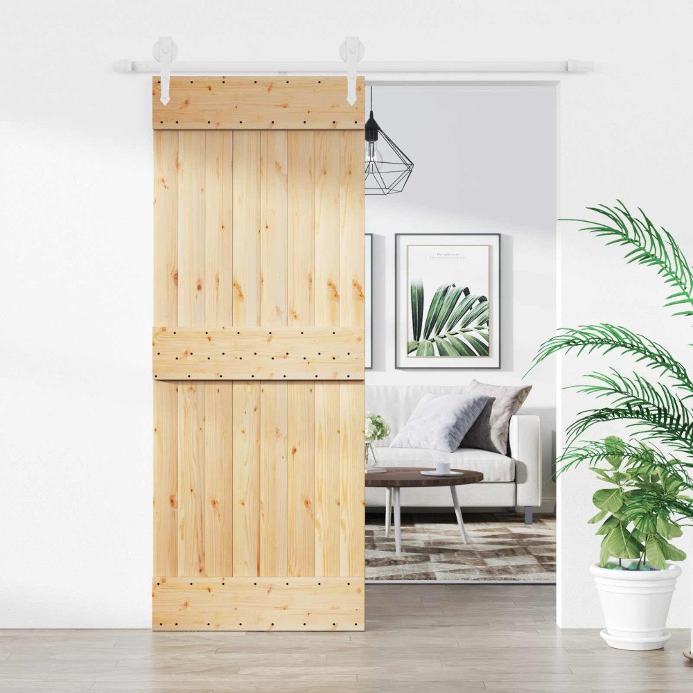 vidaXL Skjutdörr Naturlig och vit 80 x 210 cm Massiv furuträdörr