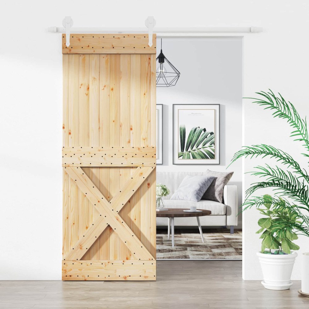 vidaXL Skjutdörr Naturlig och vit 80 x 210 cm Massiv furuträdörr