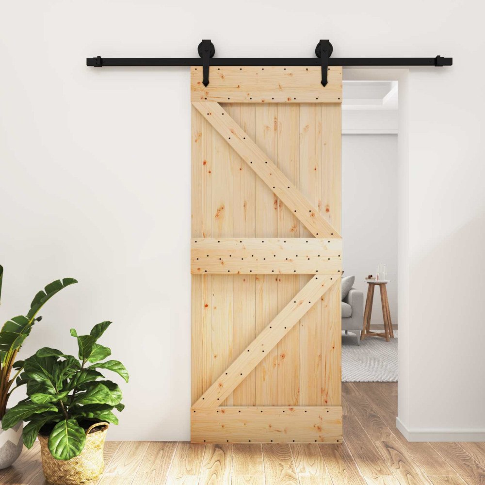 vidaXL Skjutdörr Naturlig och svart 85 x 210 cm Massiv furuträdörr