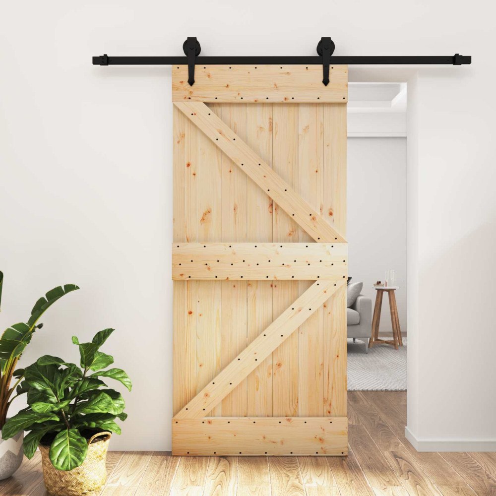 vidaXL Skjutdörr Naturlig och svart 95 x 210 cm Massiv furuträdörr