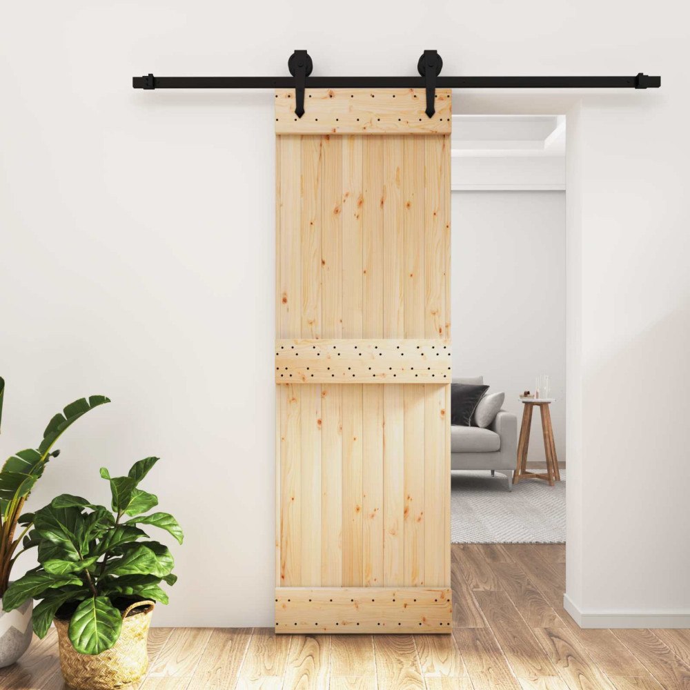 vidaXL Skjutdörr Naturlig och svart 70 x 210 cm Massiv furuträdörr