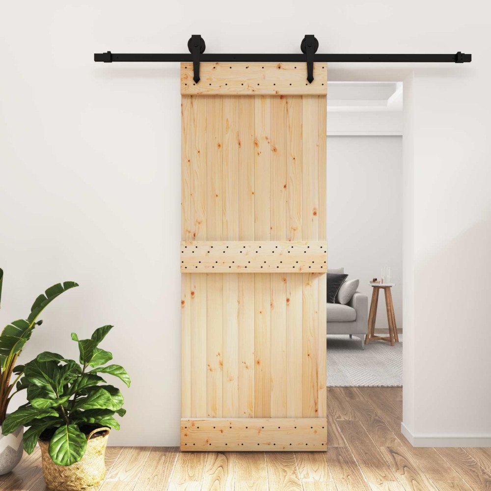 vidaXL Skjutdörr Naturlig och svart 80 x 210 cm Massiv furuträdörr
