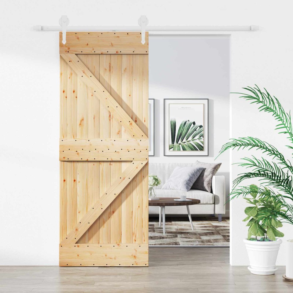 vidaXL Skjutdörr Naturlig och vit 85 x 210 cm Massiv furuträdörr