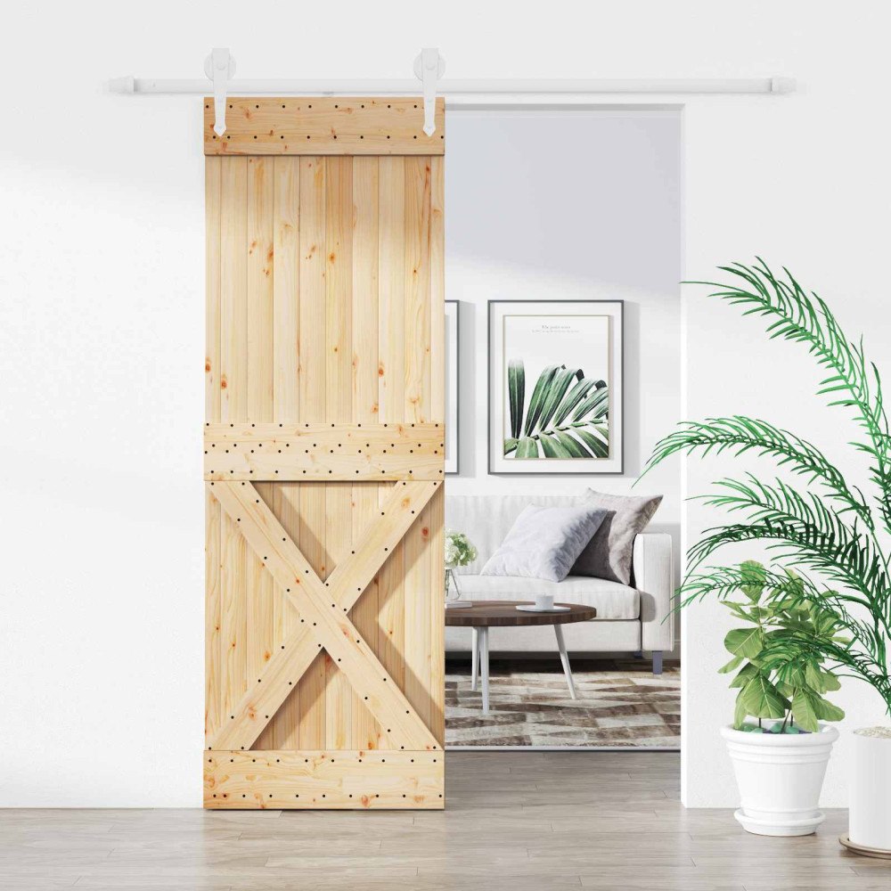 vidaXL Skjutdörr Naturlig och vit 80 x 210 cm Massiv furu