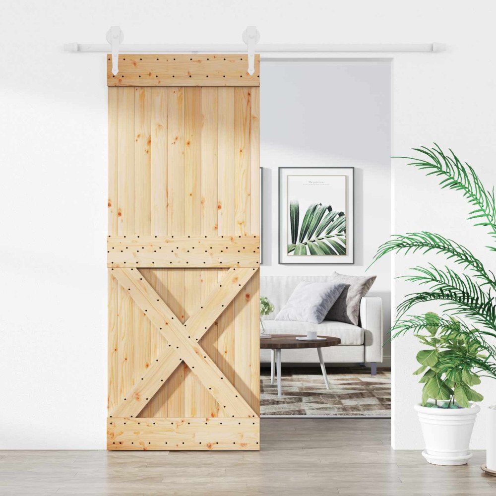vidaXL Skjutdörr Naturlig och vit 90 x 210 cm Massiv furu