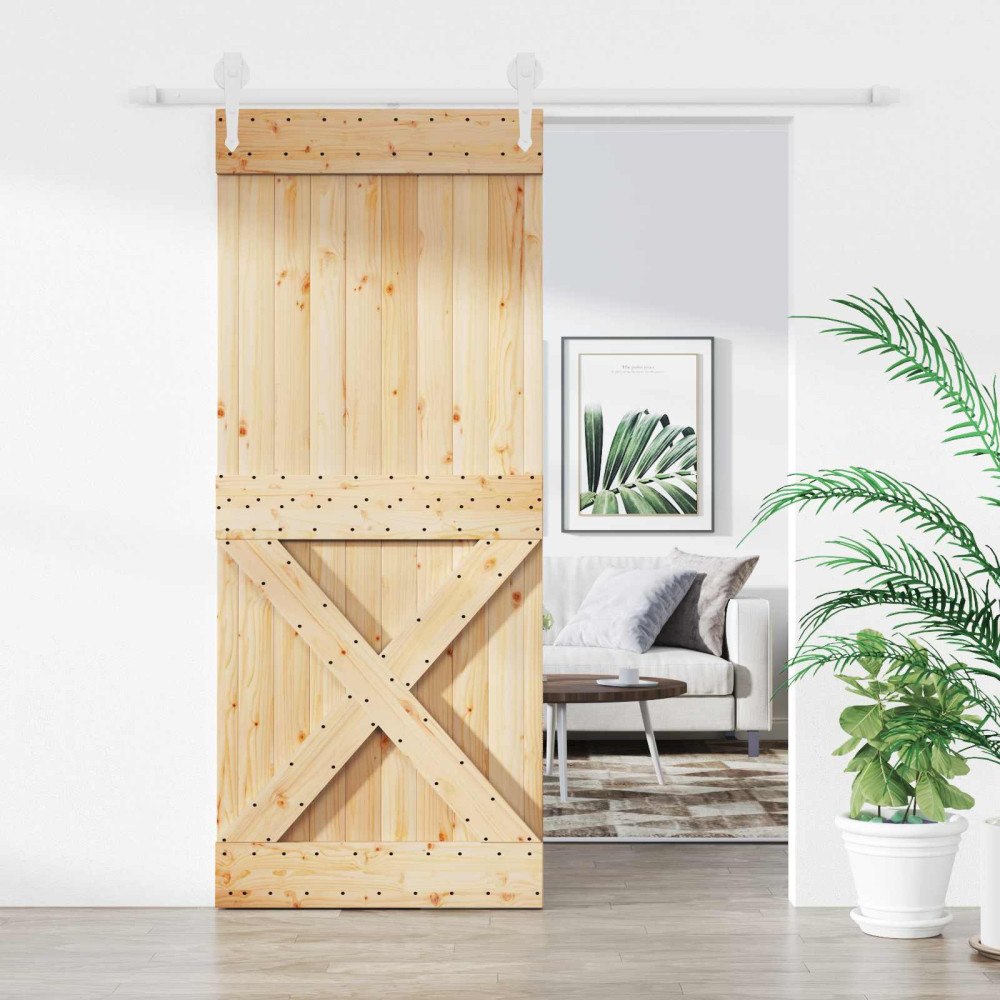 vidaXL Skjutdörr Naturlig och vit 100 x 210 cm Massiv furu