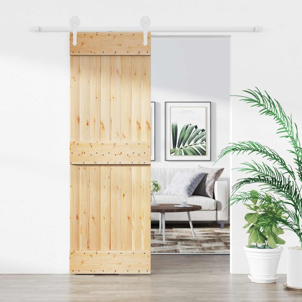 vidaXL Skjutdörr Naturlig och vit 70 x 210 cm Massiv furuträdörr