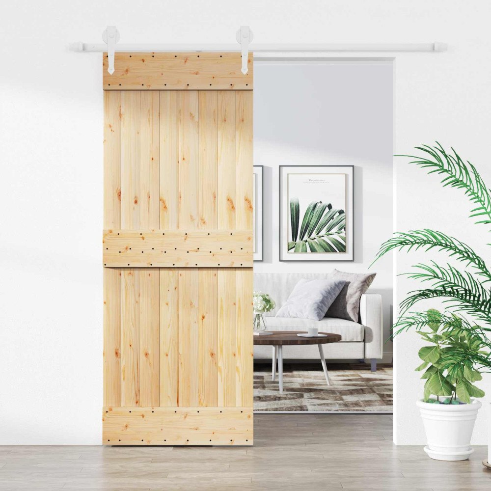 vidaXL Skjutdörr Naturlig och vit 80 x 210 cm Massiv furuträdörr