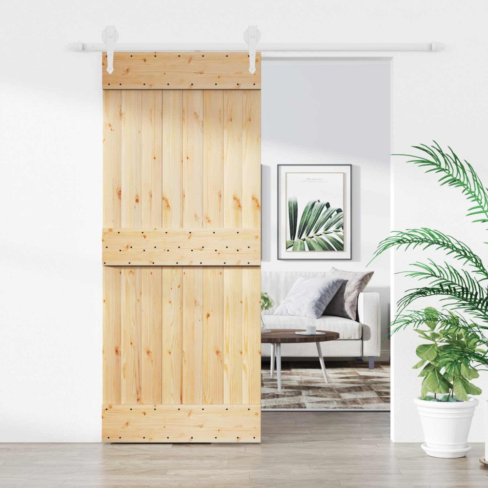 vidaXL Skjutdörr Naturlig och vit 85 x 210 cm Massiv furuträdörr