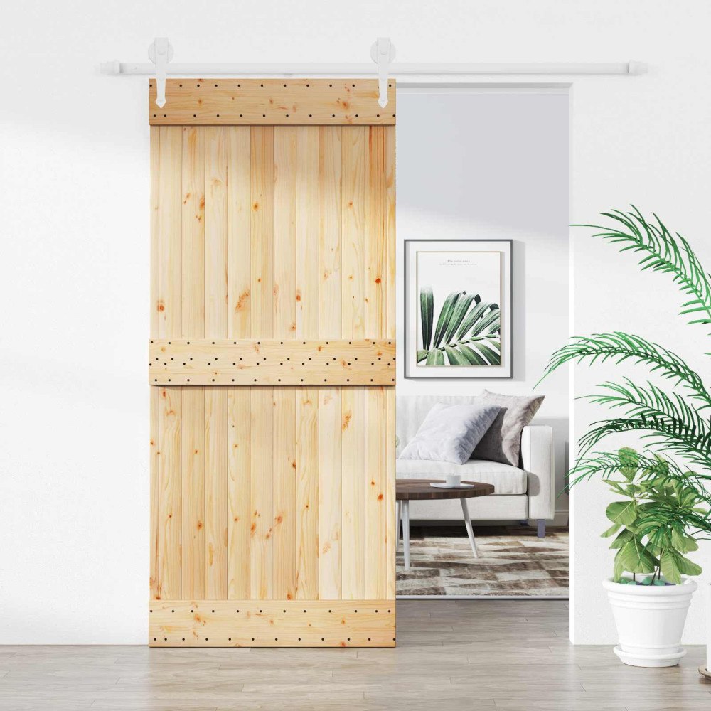 vidaXL Skjutdörr Naturlig och vit 90 x 210 cm Massiv furuträdörr