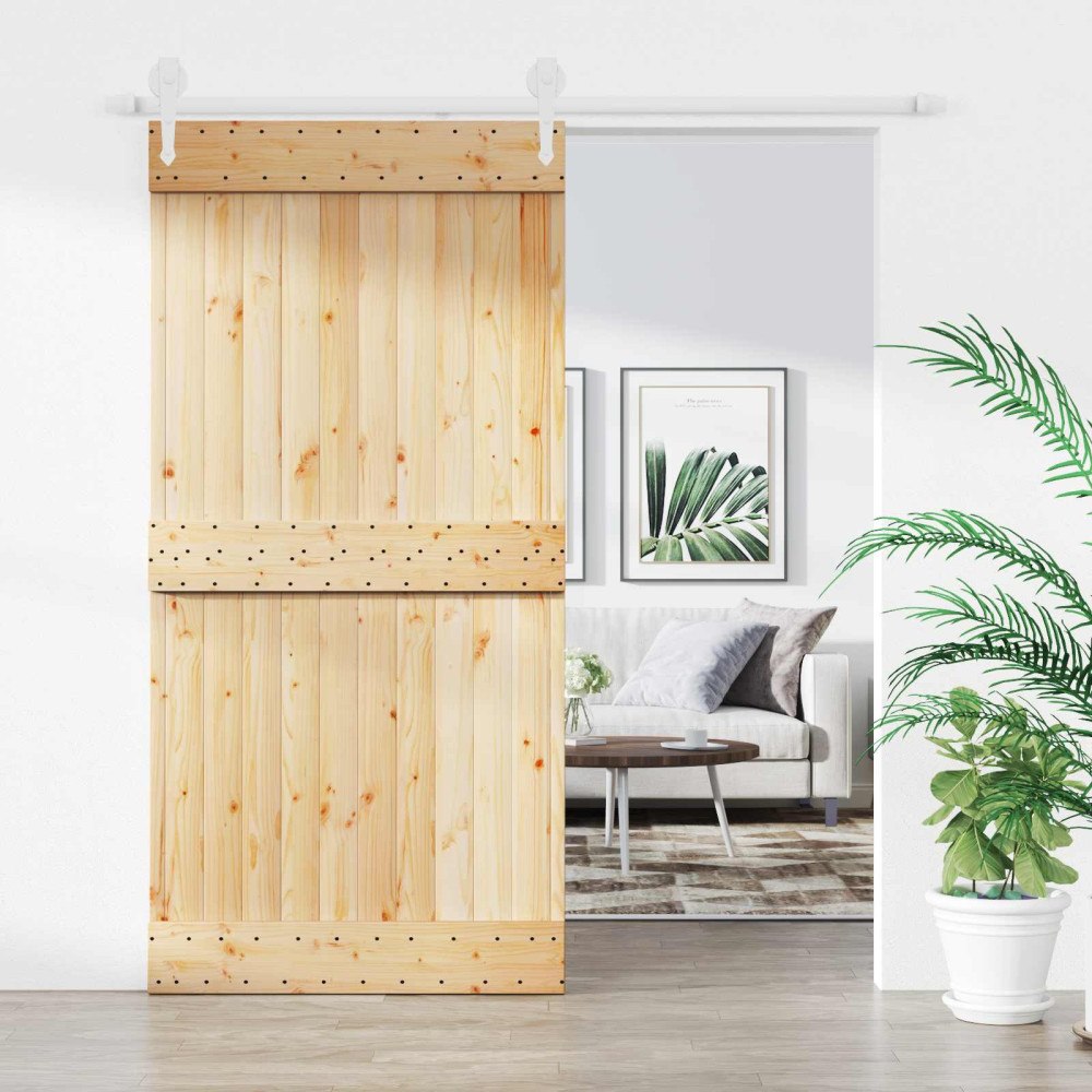 vidaXL Skjutdörr Naturlig och vit 100 x 210 cm Massiv furuträdörr