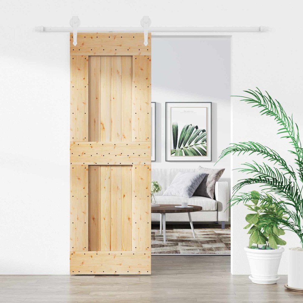 vidaXL Skjutdörr Naturlig och vit 70 x 210 cm Massiv furuträdörr