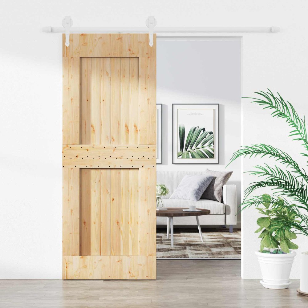 vidaXL Skjutdörr Naturlig och vit 80 x 210 cm Massiv furuträdörr