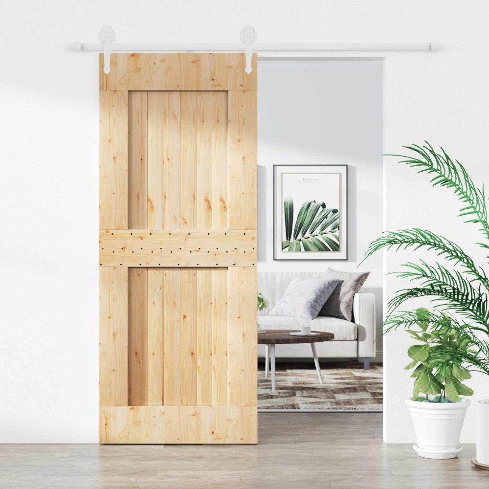 vidaXL Skjutdörr Naturlig och vit 85 x 210 cm Massiv furuträdörr